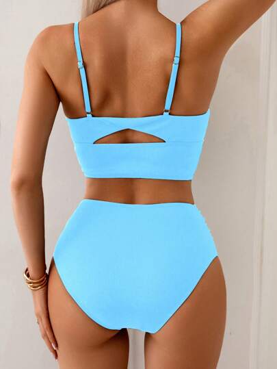 طقم تانكيني حريمي Swim Basics مجموعة أشرطة سترات وبقع السباحة من خصر عالٍ قماش مقنّع ، تصميم ردم البطن للنساء، مناسبة للأجازات الصيفية
