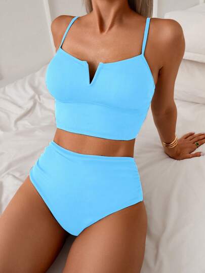 طقم تانكيني حريمي Swim Basics مجموعة أشرطة سترات وبقع السباحة من خصر عالٍ قماش مقنّع ، تصميم ردم البطن للنساء، مناسبة للأجازات الصيفية