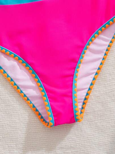 طقم تانكيني حريمي Swim مجموعة من قطعتين بيكيني سباحة ملونة ومثيرة، بخصر عالي وكتف واحد، ملابس سباحة متعددة الألوان