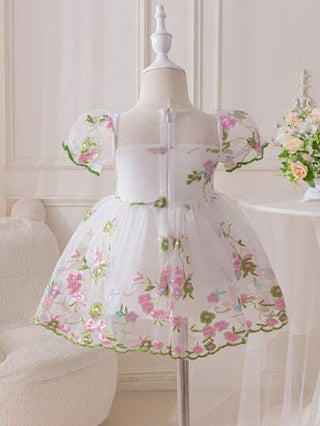 فساتين بيبي Glamorique Kids فستان نسائي للأطفال الرضع والصغار ذي أكمام منفوشة مطرز بزهور مناسب لربيع وصيف
