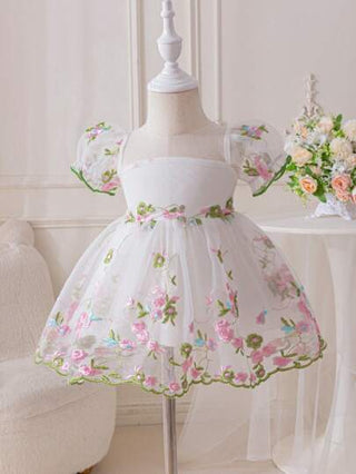فساتين بيبي Glamorique Kids فستان نسائي للأطفال الرضع والصغار ذي أكمام منفوشة مطرز بزهور مناسب لربيع وصيف