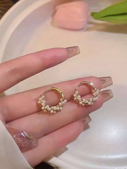 زوج من أقراط الحلقات الصغيرة المزينة بخرز الزنك الوهمي، إكسسوارات أقراط نسائية متعددة الاستخدامات