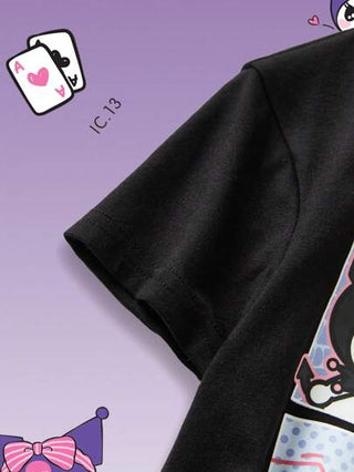 تيشيرتات بناتي HELLO KITTY AND FRIENDS |  بلوزة تي شيرت للأطفال البنات مطبوع عليها رسوم كرتونية جميلة بأكمام قصيرة باللون الأسود