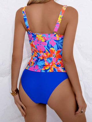 طقم تانكيني حريمي Swim Lushoire مجموعة قطعتين من ملابس السباحة للنساء مكونة من تانك توب بطبعات شاملة مع تكسيرات مموجة متقاطعة، مريح وكاجوال للعطلات والشاطئ