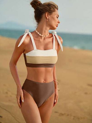 طقم تانكيني حريمي Swim Mod بدلة سباحة تانكيني مصنوعة من قطع مربعة متعددة الألوان، مناسبة للشاطئ والعطلات