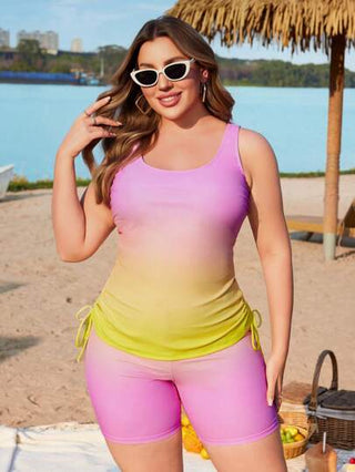Swim Lushoire 2 قطعة/مجموعة ملابس علوية تنكيني قصير بدون أكمام بطباعة محبب وشورت لسيدات البدينات، ل- السباحة والأجازات الشاطئية الكاجوال