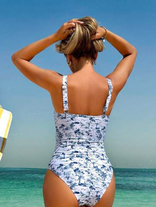 طقم تانكيني حريمي Swim Lushoire ملابس علوية نسائية بحمالات رفيعة وتصميم مجعد من الأمام، طقم قطعتين لملابس البحر والشاطئ ، مطبوع بتصميم أنيق ومجاميل