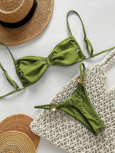 Swim Chiccia مجموعتين/طقم المرأة لملابس صيفية عطلة، تشمل ملابس علوية مزين بالحلقة الذهبية وسراويل سبعطاني شاطئية على شكل سراويل تنكرية (ثوب)