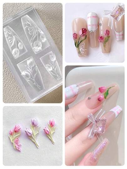 Beautizon Nailartlab قالب سيليكون لفن الأظافر قطعة واحدة ذو تصميم زهري ثلاثي الأبعاد راقي، مناسب لإكسسوارات زينة الأظافر وأدوات صالون العناية