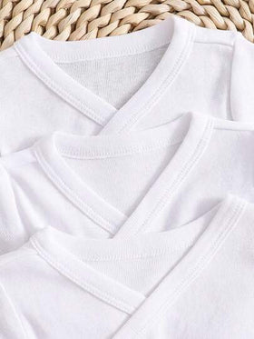 SHEIN طقم بدلة رضيع بنات/أولاد 3 قطع/مجموعة لون أبيض أحادي اللون مع إغلاق أمامي بأزرار، أكمام طويلة، مريحة وأنيقة
