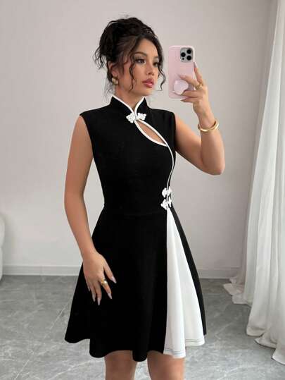 Rafferiza فستان أنيق مع تصميم ياقة بولو وتلوين كتل مع أزرار للنساء