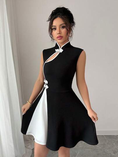 Rafferiza فستان أنيق مع تصميم ياقة بولو وتلوين كتل مع أزرار للنساء