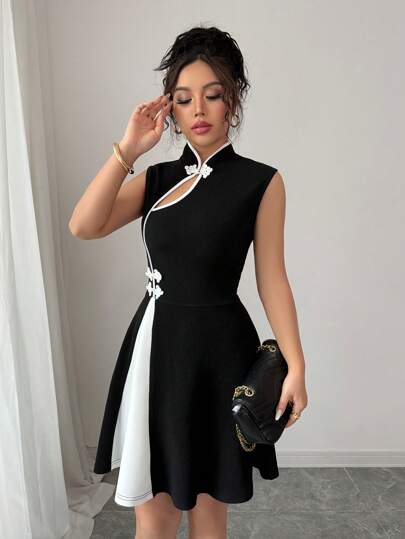 Rafferiza فستان أنيق مع تصميم ياقة بولو وتلوين كتل مع أزرار للنساء