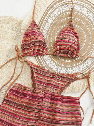 طقم تانكيني حريمي Bikinx بيكيني مع غطاء تنورة للنساء بنمط موجة على الرقبة، أنيق للحفلات الشاطئية