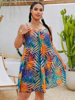 Swim Lushoire فستان إشبه سليب طبعة نباتات استوائية لمقاسات كبيرة للنساء