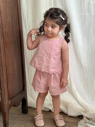 مجموعة ملابس علوية وشورت ملون عادي لطفلة بيبي بياقة مستديرة، مكون من قطعتين