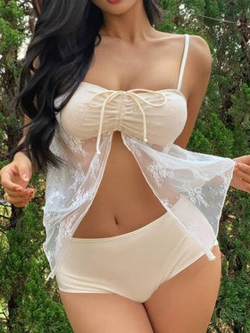 DAZY مجموعة بكيني مرتبط بحمالات رفيعة مع كوفر أب و تنورة لقضاء العطلة الصيفية للنساء، بثلاث قطع عدة للمناسبات البحرية
