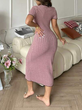 SHEIN فستان مضلع من النسيج المحبوك الأنيق بتباين الألوان مع ربطة عنق، فستان منزلي للنساء ذو ربطة عنق
