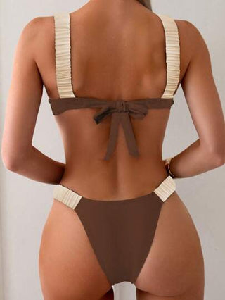 طقم تانكيني حريمي Swim Vcay ملابس سباحة تانكيني نسائية أنيقة وبسيطة بلون واحد، مناسبة للصيف