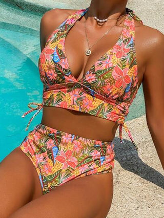 طقم تانكيني حريمي Swim Lushoire مجموعة بكيني جديدة للصيف 2 قطعة، ملابس علوية محصورة بحمالات رفيعة وسروال سباحة ذو قصة عالية، تصميم مثير ظهر عاري للشاطئ والعطلات