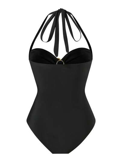 مايوه حريمي قطعة واحدة Swim Oasis 2 قطعة من البدلات للنساء للشاطئ: بدلة السباحة ذات العنق الحمالة والتفريغ والزهرة المعدنية الأنيقة ذات اللون الأحادي العالي الجودة