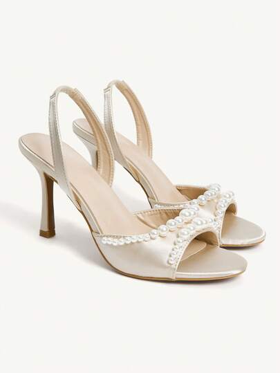 CUCCOO CHICEST صنادل نسائية ذات كعب عالي رفيع ذات أصابع دائرية لامعة ذات تصميم أنيق وأنثوي، أبيض ساتان أنيق للعروس والوصيفات، أحذية كعب عالي للاستخدام في الحفلات والمناسبات الرسمية مناسبة ل- الزفاف.