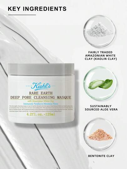 Kiehl's قناع تنظيف المسام العميقة بالأرض النادرة ، مع طين أبيض أمازوني - تنقية مكثفة للحد من المسام 4.2 أونصة سائلة - 125مل