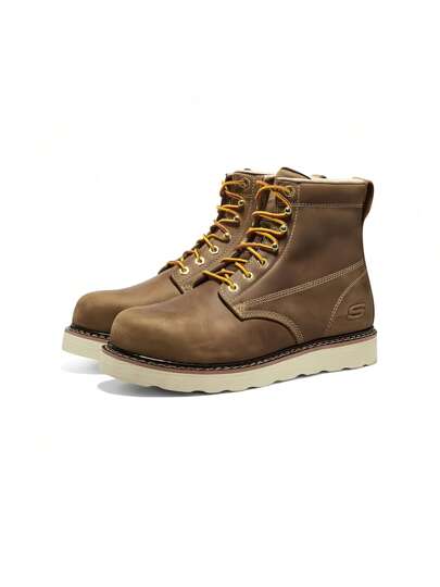 Skechers حذاء رياضي رجالي للعمل من الجلد الكلاسيكي ذو أربطة، خشن ومتعدد الاستخدام للارتداء اليومي
