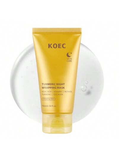 KOEC 2 عبوة قناع التنظيف والتقشير الليلي بالكركم - يغذي البشرة الباهتة والغير متساوية مع الكولاجين المحلل للحصول على بشرة مشرقة وزيادة في المرونة