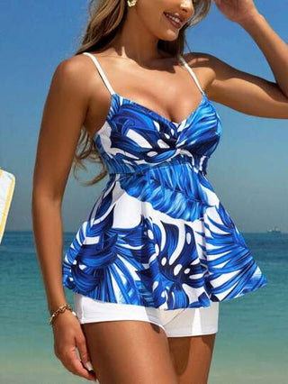 طقم تانكيني حريمي Swim Lushoire خزّان عشوائي الطباعة الزهرية الأنيق وقاع البيكيني ذو اللون السادة للنساء للصيف والعطلات الشاطئية