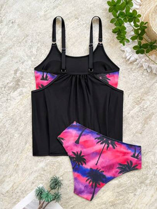 طقم تانكيني حريمي Swim Lushoire 2 طقم بكامل الطقم، ملابس علوية كامي بطبعات وأسفل بقصة مثلثة، بدلة سباحة أنيقة وعصرية