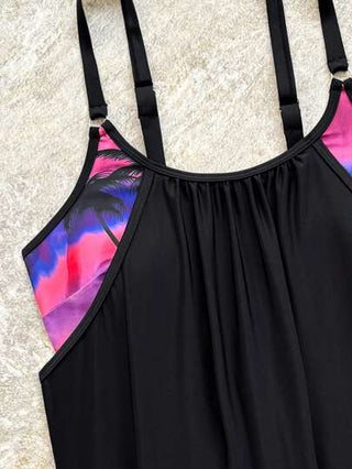 طقم تانكيني حريمي Swim Lushoire 2 طقم بكامل الطقم، ملابس علوية كامي بطبعات وأسفل بقصة مثلثة، بدلة سباحة أنيقة وعصرية