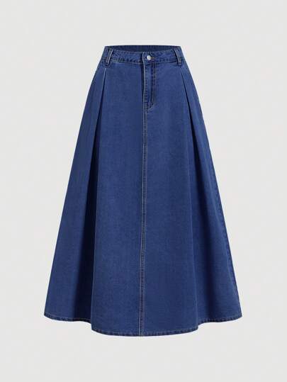 SHEIN MOD تنورة جينز كاجوال فضفاضة طويلة باللون الأزرق للنساء، بورتوريكو، المكتب، عيد الحب، التسعينيات، الربيع، تنانير جينز، تنانير جينز للنساء، كاوجيرل، تنورة عصر النهضة، تنورة عمل