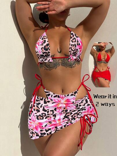 طقم تانكيني حريمي Swim SXY مجموعة لبس سباحة قطعتين قابل للعكس، مجموعة 3 قطع