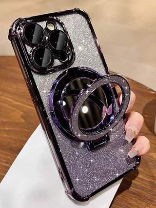 حافظة هاتف جديدة خاصة ب- Galaxy 16 Pro و 16 Pro Max و S25 و S25 Plus و S25 Ultra و XM HW RM وأوبو، مزودة بأركان مضادة للسقوط، مرآة ماكياج دائرية لامعة ووسادة معلقة من ورق بوهيمي مزخرف باللؤلؤ الاصطناعي ومشبك مغناطيسي متكامل