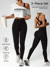 SHEIN Sport Studio مجموعة ملابس رياضية للنساء من 3 قطع: تي شيرت بطبعات حرفية غير متماثلة، بلوزة قصيرة وسروال ضيق