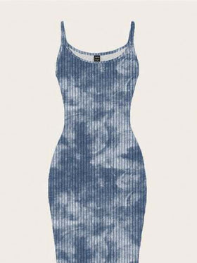 SHEIN EZwear فستان ماكسي كاجوال بدون أكمام مطبوع كاملاً بطباعة التعتيق الحداثية المناسبة للصيف