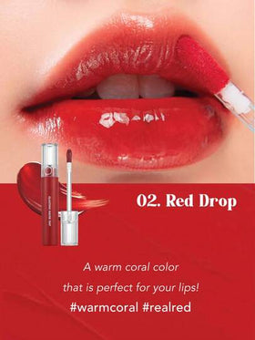 Rom&nd رومان GLASTING WATER TINT 02 قطرة حمراء، غشاء ندي قابل للتنفس، لمعة زجاجية خفيفة الوزن، تقنية تدرج قوس ، هلام خوخ شفاف، حجاب نجوم ذهبي وردي، أكسجين لمعان أخضر مطفي، عصا لمسة إصلاح صغيرة، إصدار محدود عطلة نباتي، سر خفيف بدون وجه، مكياج كوري، 4 جرام