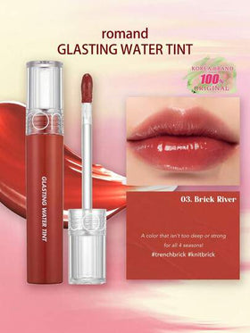 Rom&nd رومان GLASTING WATER TINT 03 BRICK RIVER، فيلم قابل للتنفس، لمعان زجاجي خفيف الوزن، تقنية التدرج الطيفي، جيلي خوخ شفاف، غبار نجمي وردي ذهبي، أكسجين نعناع مطفي، عصا لمسة إصلاح صغيرة، إصدار محدود للعطلات النباتية، سر خفيف الوزن بدون وجه، مكياج كوري،