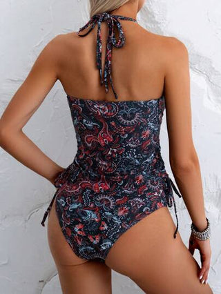 طقم تانكيني حريمي Swim Lushoire للمرأة مجموعة من قطعتين، سترة ذات طبعة وياقة على شكل حرف V مع أشرطة قابلة للتعديل ، وبكيني، مناسبة للصيف وعطلات الشاطئ
