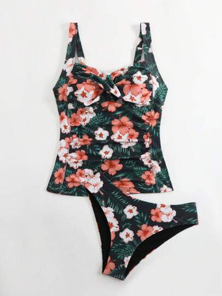 طقم تانكيني حريمي Swim Lushoire 2قطعة/مجموعة ملابس سباحة للنساء بطبعة نباتات استوائية، ملابس سباحة منطقة البطن محسنة للشكل ملائمة لشاطئ المنتجعات