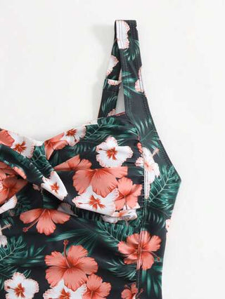 طقم تانكيني حريمي Swim Lushoire 2قطعة/مجموعة ملابس سباحة للنساء بطبعة نباتات استوائية، ملابس سباحة منطقة البطن محسنة للشكل ملائمة لشاطئ المنتجعات