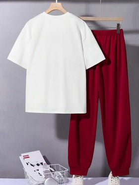 SHEIN دعامة قميص كم قصير كاجوال وبنطلون طويل مناسب للفتيان المراهقين، ستايل بانك روك للكلية واليومي، مناسب للربيع والصيف، حفلات الموسيقى والرياضة والكرة السلة، باللونين الأبيض والأسود