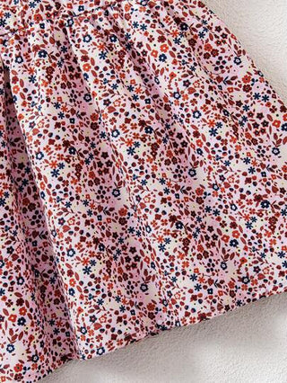SHEIN Souflis فستان أنيق للبنات الصغيرات قصير الأكمام مزين بأزهار صغيرة وربطة عنق، طراز ريفي صيفي للخارج