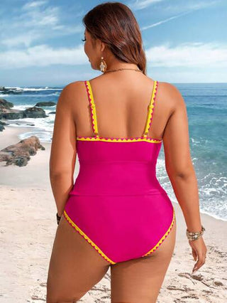 Swim Lushoire مجموعة ملابس سباحة من شكل بلوزة وسراويل لقياسات كبيرة للنساء مع تريم زهري وحمالات رفيعة للاستخدام في الصيف والعطلات الشاطئية