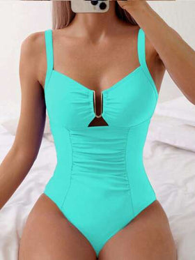 Swim Lushoire بكيني قطعة واحدة مع تجاعيد في الخصر، مزين بشكل حرف U معدني قابل للتعديل، أنيق وملائم للخصر، لموسم الربيع/الصيف 2026 للنساء