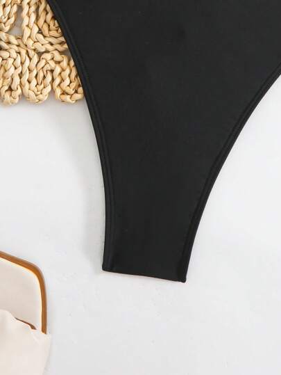 Swim Basics بيكيني قماش سادة لأحجام كبيرة للنساء ، طراز بسيط للأسلوب اليومي والعطلات والشاطئ والصيف