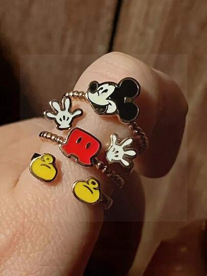 Disney خاتم ميكي ماوس من ديزني قابل للتعديل قطعة واحدة، مناسب لارتداء السيدات في المناسبات اليومية والاحتفالات والأعياد كعيد الحب وعيد الأم، هدية
