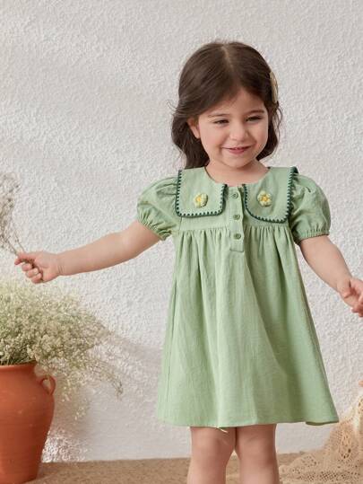 Blossori فستان أنيق لفتيات الرضع مزين بزهرة 3D على الياقة، مناسب للربيع والصيف