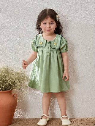 Blossori فستان أنيق لفتيات الرضع مزين بزهرة 3D على الياقة، مناسب للربيع والصيف